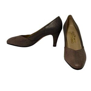 SALVATORE FERRAGAMO SHOES HEEL GRAY LEATHER PUMPS ITALY LUXURY